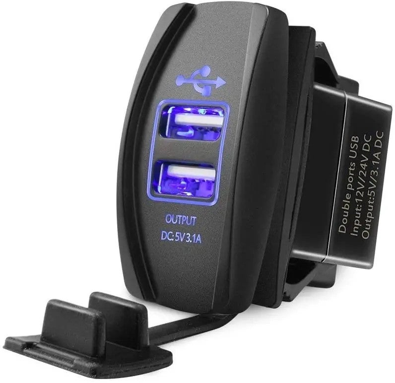 Bluejw Rocker Switch Style Dual USB Car Charger 3.1A, LED Backlight, Automobile Charger Socket - [Color Option] - Image 3